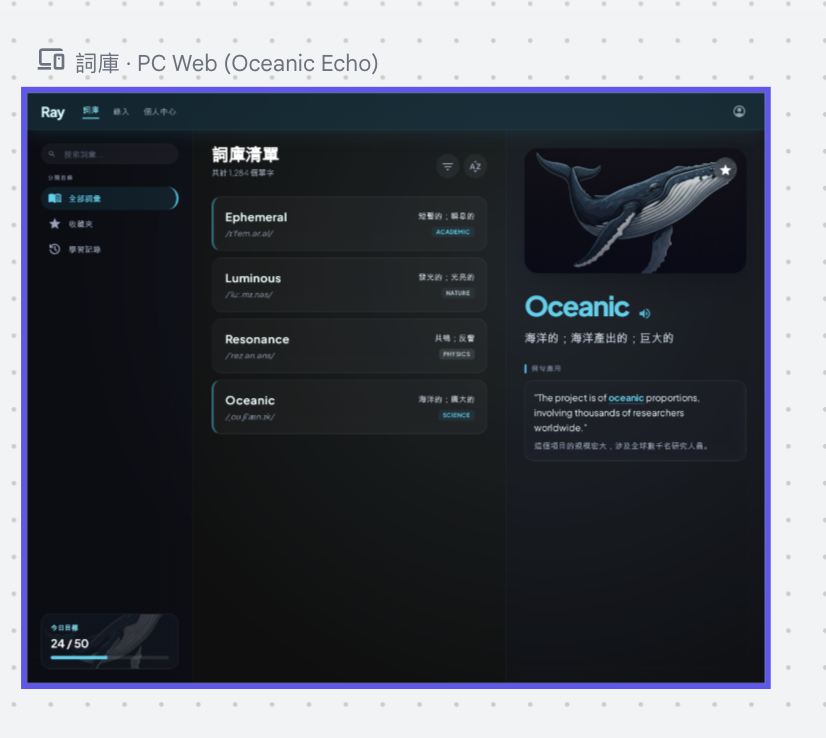 Ray The Whale 詞庫頁真實截圖